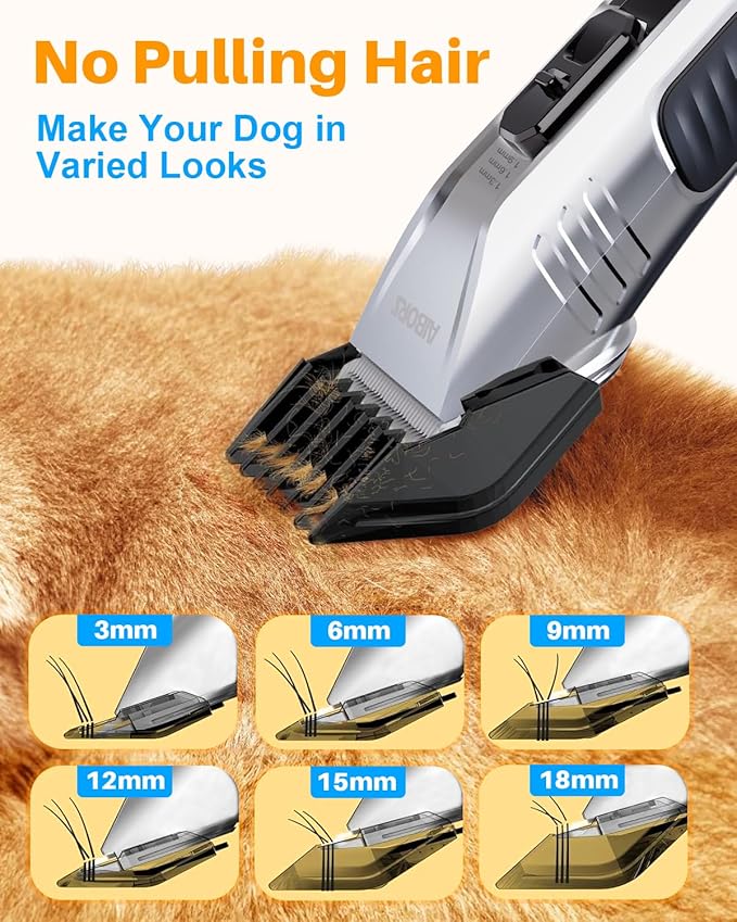 Dog Clippers for Grooming, AIBORS 2500mAH Dog Shavers Kit for Grooming, Low Noise, Rechargeable Cordless Hair Clippers for Dogs Cats Pets, USB C Charging, Quite Dog Hair Trimmer with Ceramic Blade
