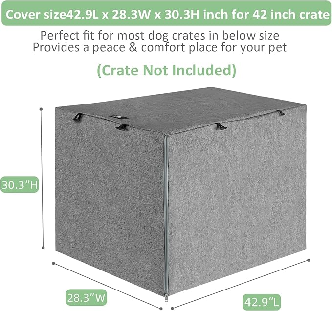 X-ZONE PET Double Door Dog Crate Cover - Polyester Pet Kennel Cover (Fits 24 30 36 42 48 inches Wire Crate) (42 Inch, Grey)