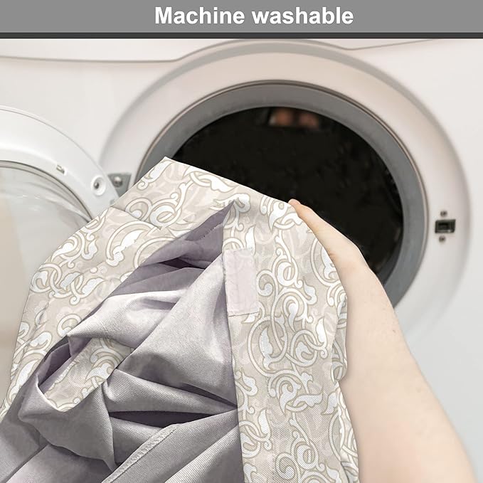 Lunarable Cream Dog Crate Cover, Oriental Motifs with Antique Damask Inspired Design Retro Revival Swirls, Easy to Use Pet Kennel Cover for Medium Large Dogs, 36 Inch, Beige White