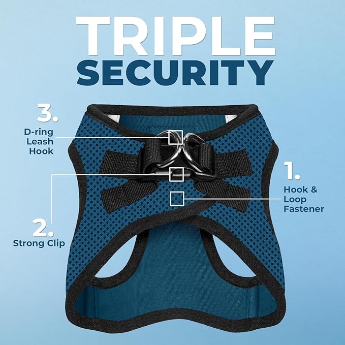Voyager Step-in Air Dog Harness - All Weather Mesh, Reflective, No Pull Harness for Small, Medium Dogs, Cats - Secure with Hook & Loop Fastener, Buckle, Double D-Rings - Blue/Black Trim, M