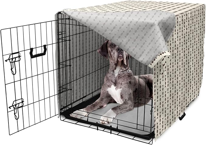 Lunarable Contemporary Brown Dog Crate Cover, Pattern of Repeating Triangular Simple Modern Concept, Easy to Use Pet Kennel Cover for Medium Large Dogs, 48 Inch, Eggshell and Seal Brown