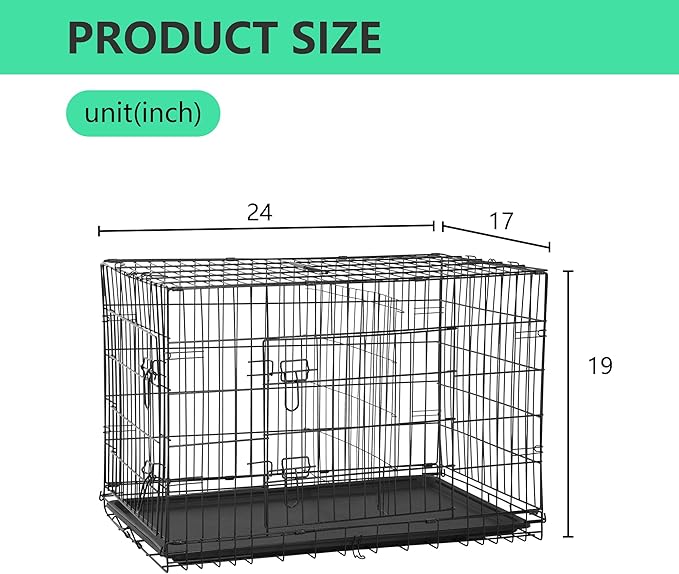FDW 24 inch Dog Crate Dog Kennel Cage with Double Door Folding Metal Wire Dog Cage with Removable Tray&Divider Panel,Pet Crate for Small Dogs,Black