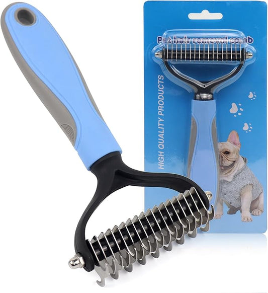 Pet Grooming Brush Stainless Steel Comb Suit for Dogs and Cats, Dog & Cat Double Sided Brush for Shedding, Pet Hair Removal Tool, Blue