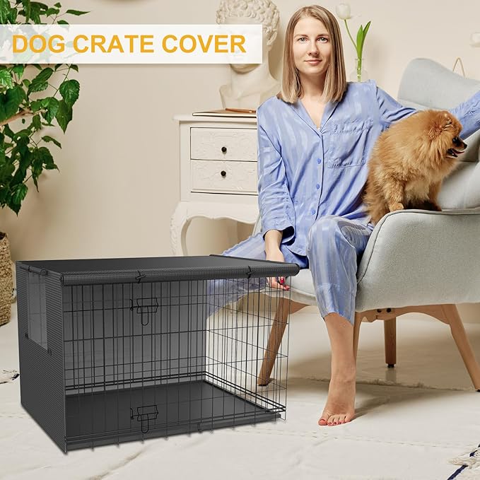 Dog Crate Cover-Double Door,Dog Kennel Cover,Crate Covers for Dog Cages-24 30 36 42 48 inches- Heavy Duty Polyester Pet Kennel Cover Universal Fit for Wire Dog Crate (42.0" L x 28.0" W x 30.0" H)