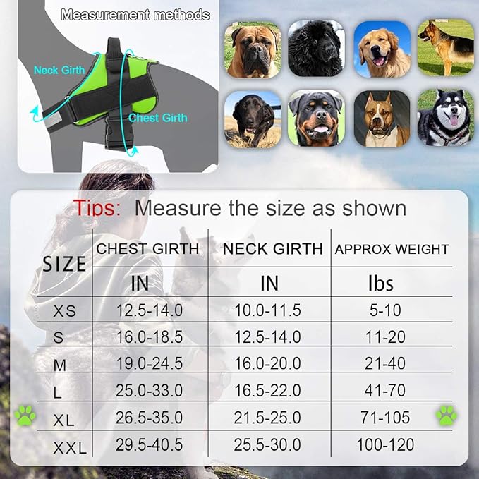 Bolux Dog Harness, No-Pull Reflective Dog Vest, Breathable Adjustable Pet Harness with Handle for Outdoor Walking - No More Pulling, Tugging or Choking (Green, XL)