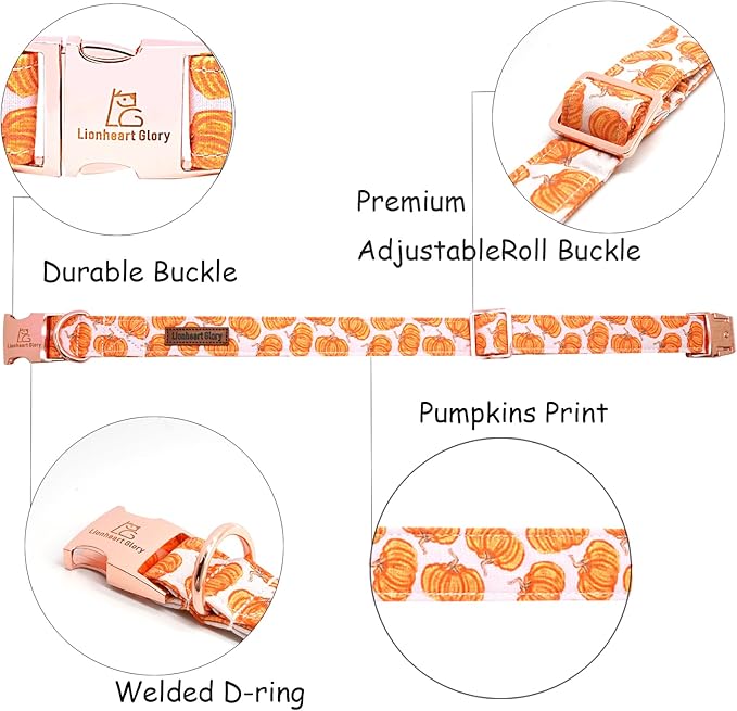 Lionheart glory Halloween Dog Collars Pumpkin Dog Collar Heavy Duty Adjustable Fall Dog Collar for Medium Collar Dog Female or Male Dog Collar