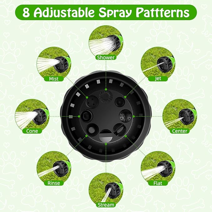Rypet Dog Wash 7 Pieces Pet Bathing Tool Set Includes Expandable Hose Nozzle Foam Sprayer Connector Dog Rubber Brush for Bathing Pets, Washing Cars and Watering Plants