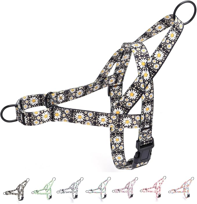 No Pull Dog Harness for Small, Medium, and Large Pets - Floral Pattern Nylon Safety Training Dog Harness (S, Daisy)