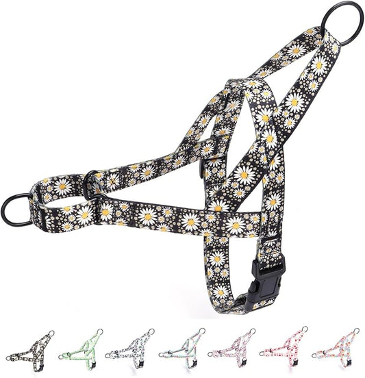 No Pull Dog Harness for Small, Medium, and Large Pets - Floral Pattern Nylon Safety Training Dog Harness (S, Daisy)