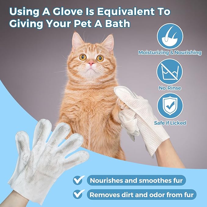 Vannon Extra Thick Pet Bathing Wipes for Dogs & Cats, Cleaning & Odor-Controlling Grooming Gloves, Nourish Fur Glove Wipes for Daily Care and Traveling, Rinse Free, Unscented, 6 PCS