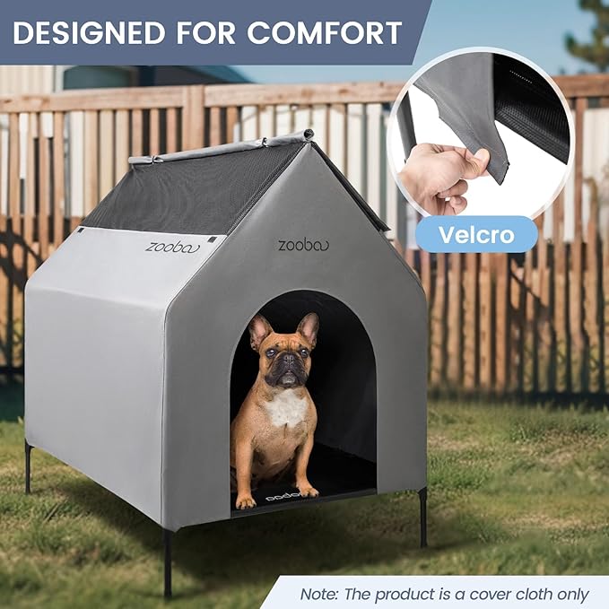 29” Durable Dog House Cover - Waterproof & UV-Resistant 600D Oxford Fabric Canopy for Outdoor Kennels - Cover Only, Fits 36"x30"x44" Houses - Protective Large Breed Shelter Top - Cool Grey