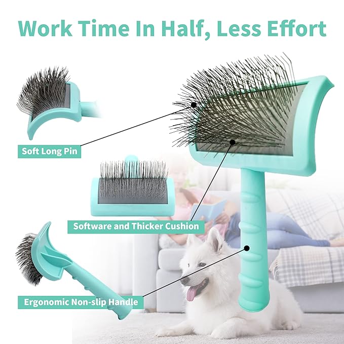 Large Slicker Brush & Green-comb Value Kit, Extra Long Pin Dog Grooming Brush for Curly Hair Goldendoodles, Removes Long and Loose Hair & Undercoat