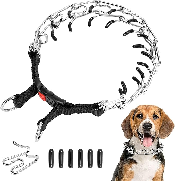 Dog ProngTraining Collar Choke Pinch Collar for Dogs with Comfort No Pull Dog Collar Rubber Tips and Quick Release Snap for Small Medium Large Dogs
