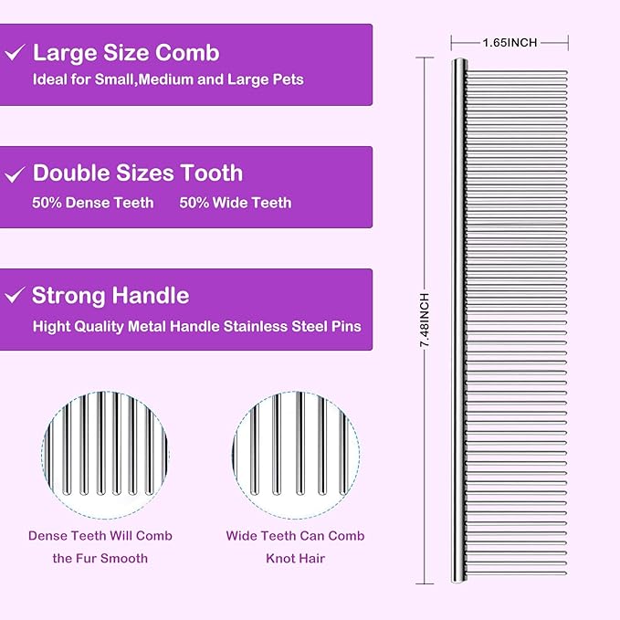 Slicker Brush for Goldendoodles, Labradoodles & Poodles - Grooming Kit for Medium & Long Haired Dogs (Purple)