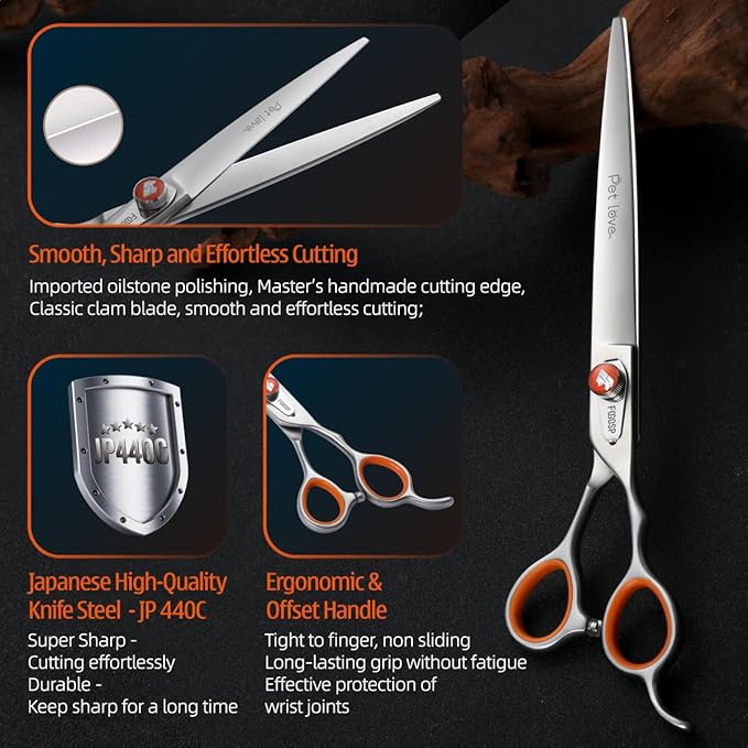 7'' Straight Dog Grooming Scissors Professional Grooming Shears for Dogs Cat Pet Japan 440C Stainless Steel Dog Cutting Scissors for Grooming Right Handed