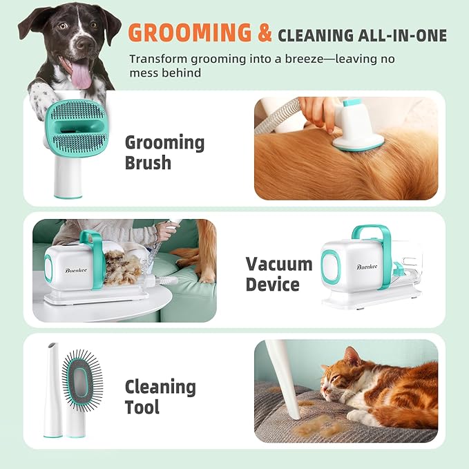 Dog Grooming Vacuum, Dog Vacuum for Shedding Grooming, Low Noise Quiet Dogs Pet Fur Hair Remover Kit, 15kpa Cat Groomer Shedding Brush Attachment Home Cleaning Supplies Set