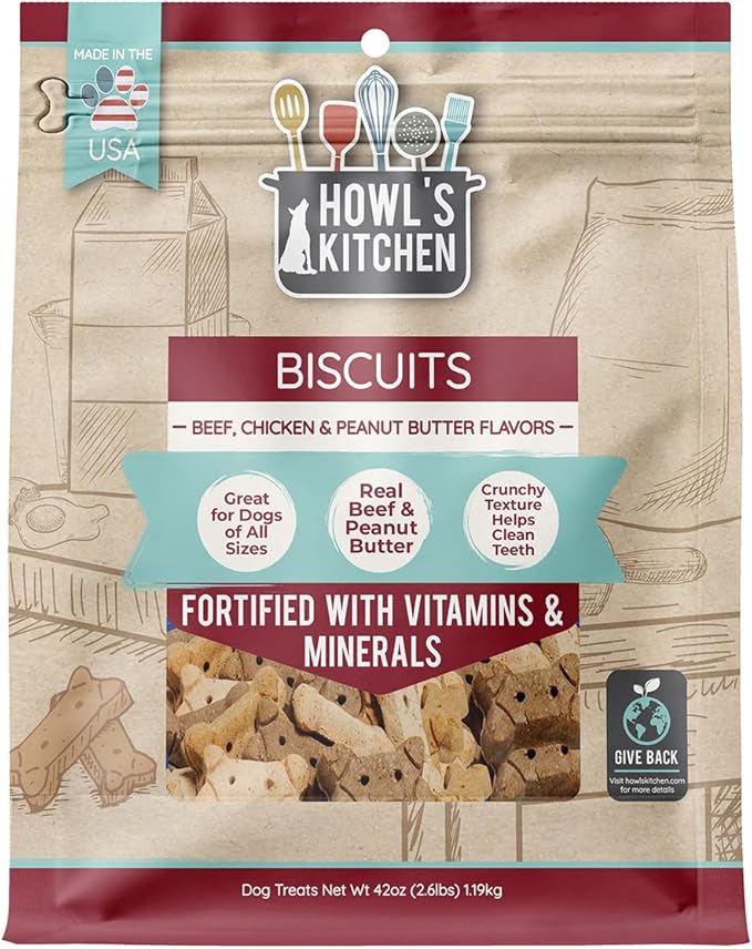 Howl's Kitchen Dog Treats, Biscuits, Beef, Chicken, and Peanut Butter Mix