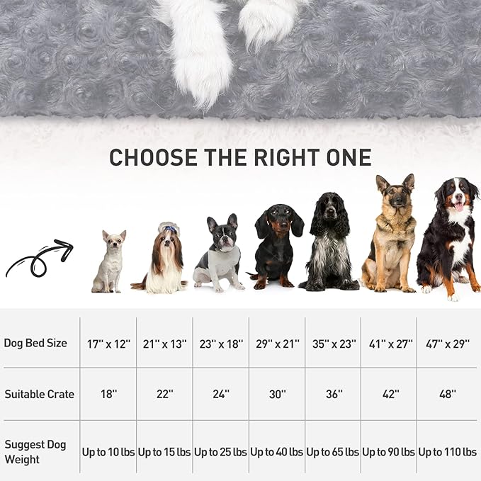 KSIIA Washable Dog Bed Deluxe Plush Dog Crate Beds Comfy Kennel Pad Anti-Slip Pet Sleeping Mat for Large, Jumbo, Medium, Small Dogs Breeds, 29" x 21", Dark Grey