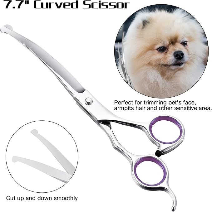 Professional Dog Scissors with Safety Round Tips, 5 in 1 Dog Scissors Kit, 4CR Stainless Steel Pet Grooming Shears, Sharp and Durable, Blue