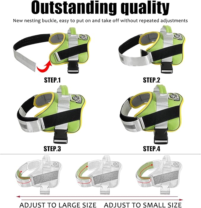 Bolux Dog Harness, No-Pull Reflective Dog Vest, Breathable Adjustable Pet Harness with Handle for Outdoor Walking - No More Pulling, Tugging or Choking (XX-Large (Pack of 1), GreenYellow)
