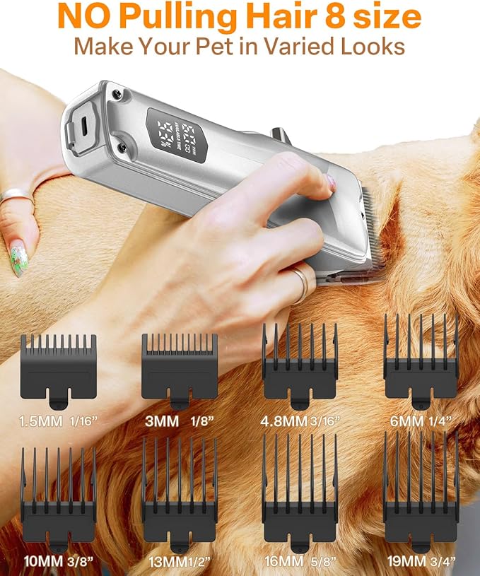 Dog Clippers for Grooming – Cordless Pet Hair Trimmer for Thick Coats, Low-Noise Dog Grooming Kit with Stainless Steel Blade for Large Dogs & Other Pets