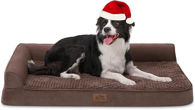 Orthopedic Dog Bed for Large Dogs,Washable Dog Sofa Beds Large, Supportive Foam Pet Couch Bed with Removable Washable Cover, Waterproof Lining and Nonskid Bottom, Brown (L,42" L x 30" W x 7.5" Th)