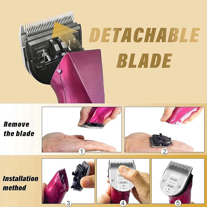 Detachable Adjustable Pet Dog Grooming Clipper 5-in-1 Blade Compatible with WAHL Professional Animal Blade Arco, Bravura, Chromado, Creativa, Figura, and Motion Pet, Dog, and Horse Clippers(5F)