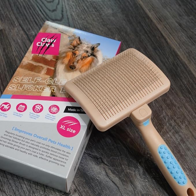 Pet Slicker Brush for Large Dogs, Plastic Handle, Gently Remove Tangled and Mats Hair, Pet Grooming Brush Tool, Sheepskin Wool Carders (8" Quick Cleaning)