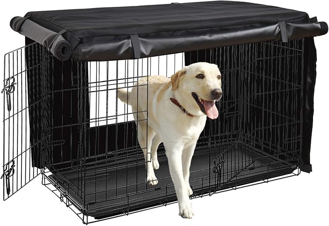 HONEST OUTFITTERS Dog Crate Cover,30 Inch Dog Kennel Cover for Medium and Large Dog, Heavy Duty Oxford Fabric,with Double Door, Pockets and Mesh Window (31L x 20W x 21H, Black)