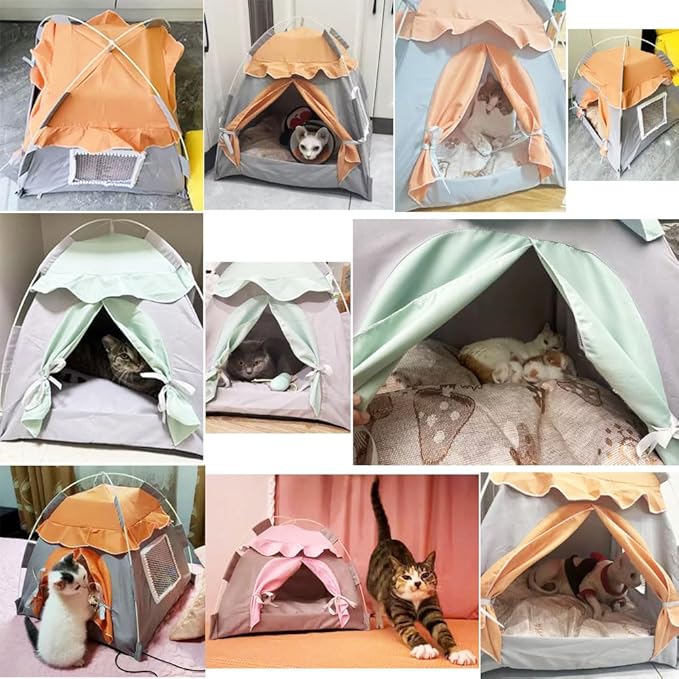 Cute Cat Teepee Cave, Cat Tent Foldable Indoor Outdoor with Thick Mat,Puppy Bed Tent,Bunny Pet Tent Teepee,Portable Dog House Teepee Tent, Cat Bed,Dog Bed Tent,Puppy Bunny,Pet Tent Teepee (X, S)