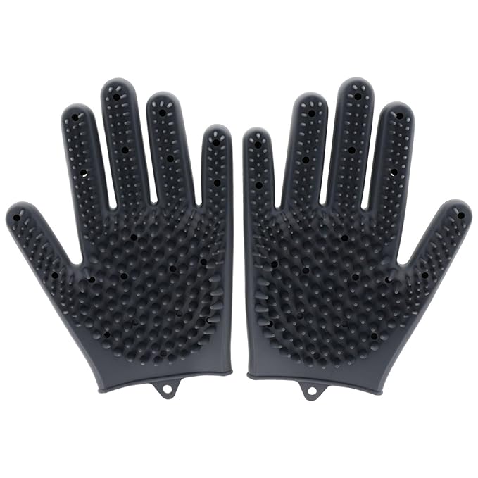 2pcs Pet Grooming Gloves for Cats, Dogs, Rabbits, Horses – Silicone Hair Remover, Shedding Bath Brush, Massage Mitts
