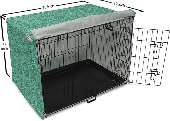Lunarable Emerald Dog Crate Cover, Mandala Pattern with Soft Color Pattern Complex Motif Eastern Geometric Style, Easy to Use Pet Kennel Cover for Cats & Medium Dogs, 30 Inch, Green Blue