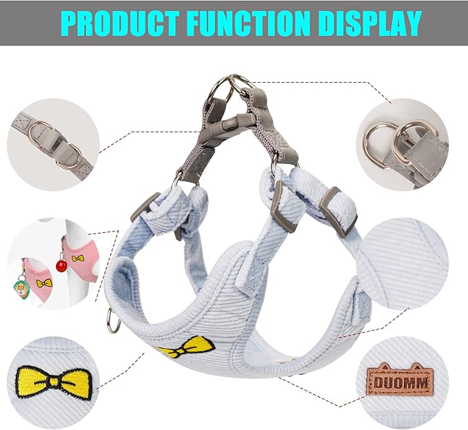 No Pull Dog Harness with Leash Pet Soft Vest Harness and Leash Set Dog Cat No Choke Escape Proof Harness Reflective Step in Harness for Small Medium Dogs Cats (Baby Blue, Large)