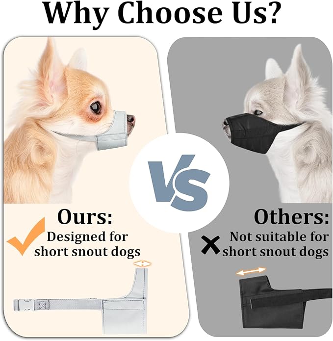 Mayerzon Short Snout Dog Muzzle, Small Muzzle for Chihuahua Shih Tzu American Bully Boxer Puppy, Soft Fabric Muzzles for Grooming Vet Visits