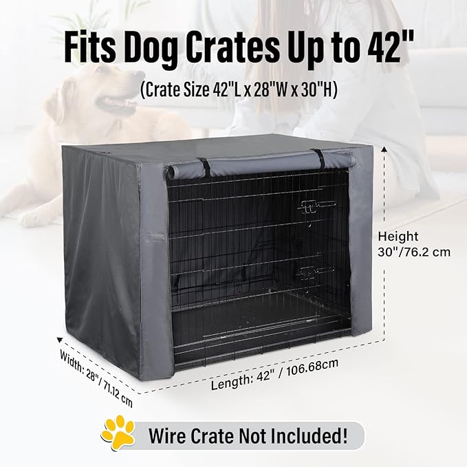 PINGKO Durable Dog Crate Cover-Water Resistant Breathing Lightweight 600D Polyester Fits for 36 42 48 Inches Wire Pet Kennel Covers (42 Inch)