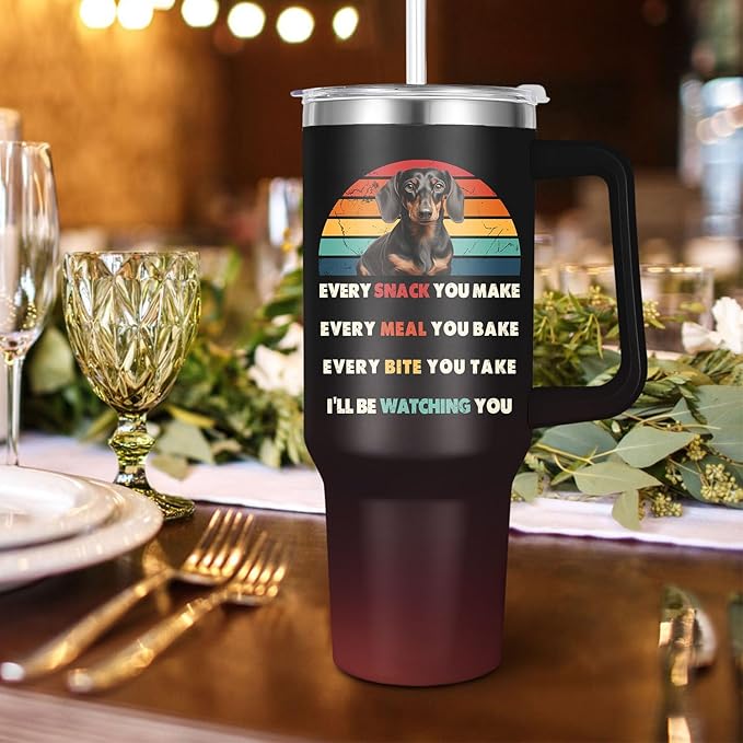Dachshund Tumbler for Dog Owner Gift,Dachshund Water Bottle with Handle Insulated Reusable Stainless Steel 40oz (Dachshund)