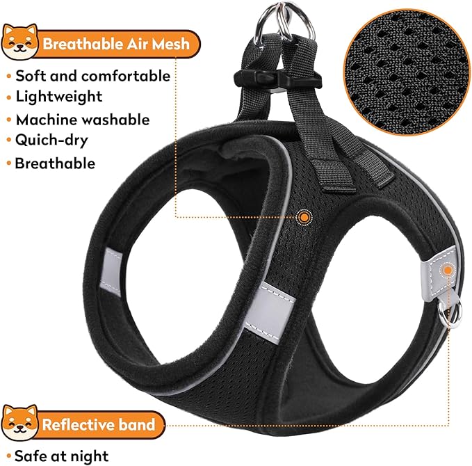 Dog Harness with Leash Set, No-Pull Step-in Reflective Pet Harness with 1 Leash Clips, Adjustable Soft Padded Easy Walk Dog Vest for Small Medium Large Dogs, Cats(Carbon Black, XSmall)