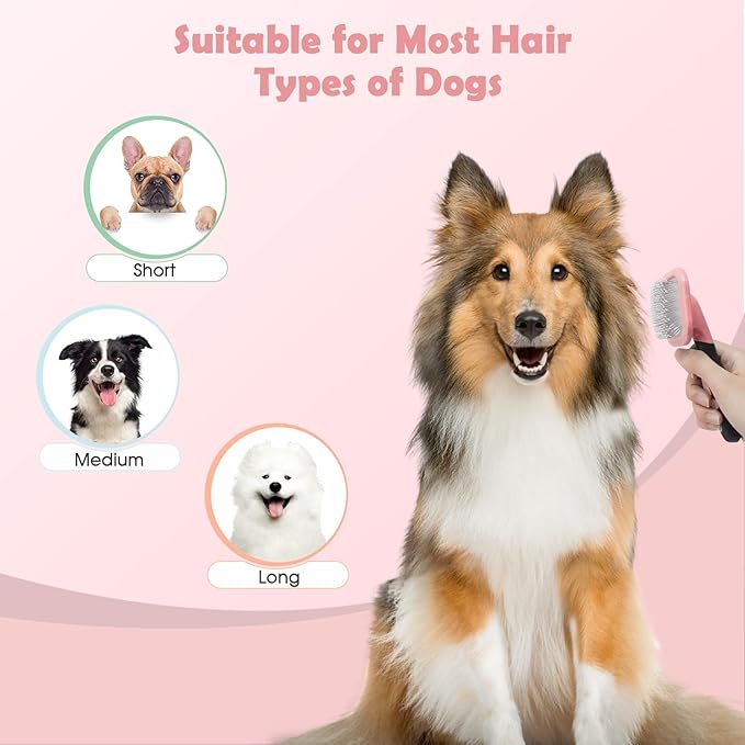 Slicker Brush, PETPAWJOY Dog Brush Gently Cleaning Pin Brush for Shedding Dog Hair Brush for Small Dogs Puppy Yorkie Poodle Rabbits Cats-Pink