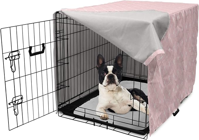 Ambesonne Blush Pink Dog Crate Cover, Abstract Monochrome Geometric Lace Inspired Grid Ornament with Stars Print, Easy to Use Pet Kennel Cover for Small Dogs Puppies Kittens, 18 Inch, Blush White
