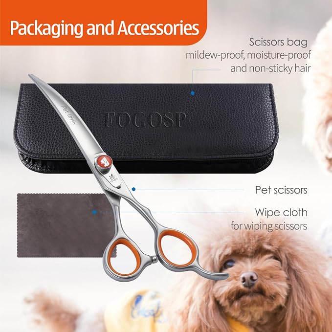 Professional Curved Grooming Scissors for Dogs 8 inch 30 Degree Long Downward Curved Grooming Shears for Poodles Large Dog Pet Japan 440C Super Sharp and Durable