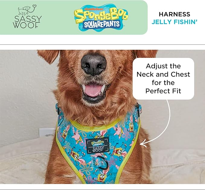 Dog Adjustable Harness - Spongebob Squarepants™ Jelly Fishin' - M, Breathable Mesh, No Pull Design with Two D-Rings, Perfect for Medium Dogs