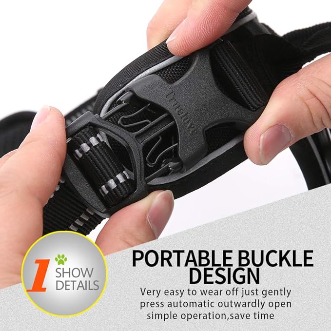 Soft Front Dog Harness .Best Reflective No Pull Harness with Handle and 2 Leash Attachments