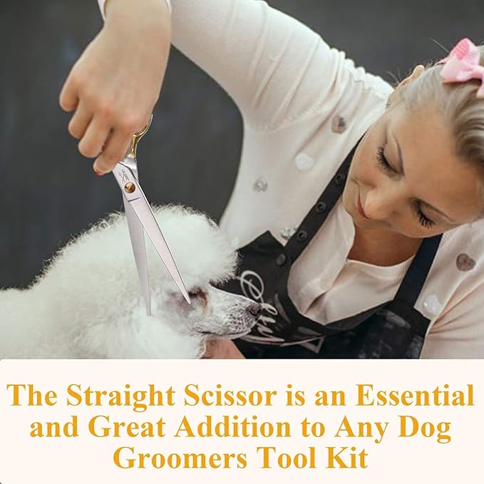 JASON 7.5" Dog Grooming Scissors Cats Trimming Shears Professional Pets Scissor Kit for Right Handed Groomers Gold Sharp Shear