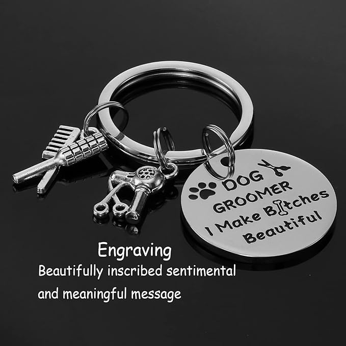 Kivosliviz Dog Groomer Gifts Keychain for Dog Groomers Women Men Key Chains Dog Stylist Presents Dog Grooming Items Pet Hair Groomer Keyring Jewelry Dog Groomer keychain