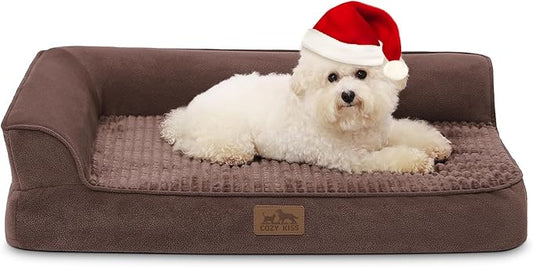 Orthopedic Dog Bed for Small Dogs,Waterproof Dog Sofa Beds with Sides, Supportive Foam Pet Couch Bed with Removable Washable Cover,Waterproof Lining and Nonskid Bottom,Brown(30" L x 20" W x 7.5" Th)