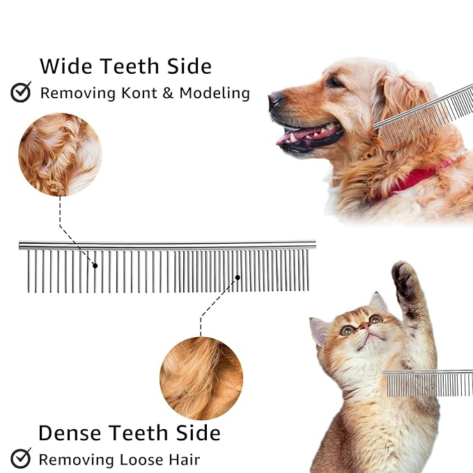 YINGFAN Pet Grooming Combo, Double-Sided Dematting Deshedding Undercoat Rake for Dogs and Cats, Dematting Comb for Dogs (Pink)