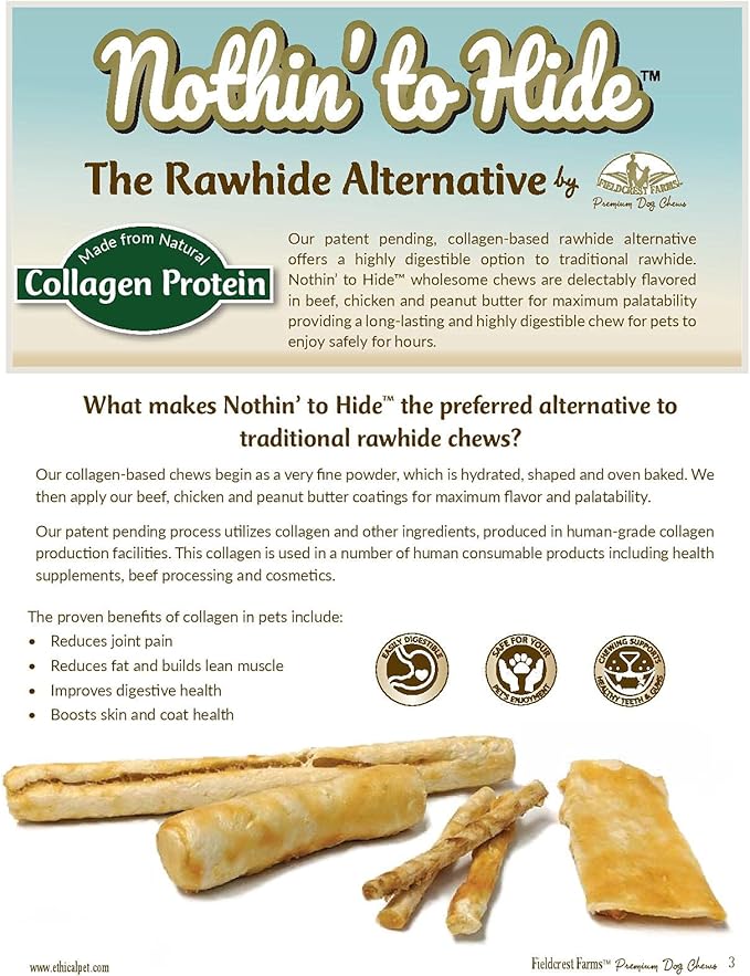 Fieldcrest Farms Nothing to Hide Natural Rawhide Alternative Large 10'' Rolls for Dogs - 3 Pack (6 Chews) Premium Grade Easily Digestible Chews - Great for Dental Health (Beef)