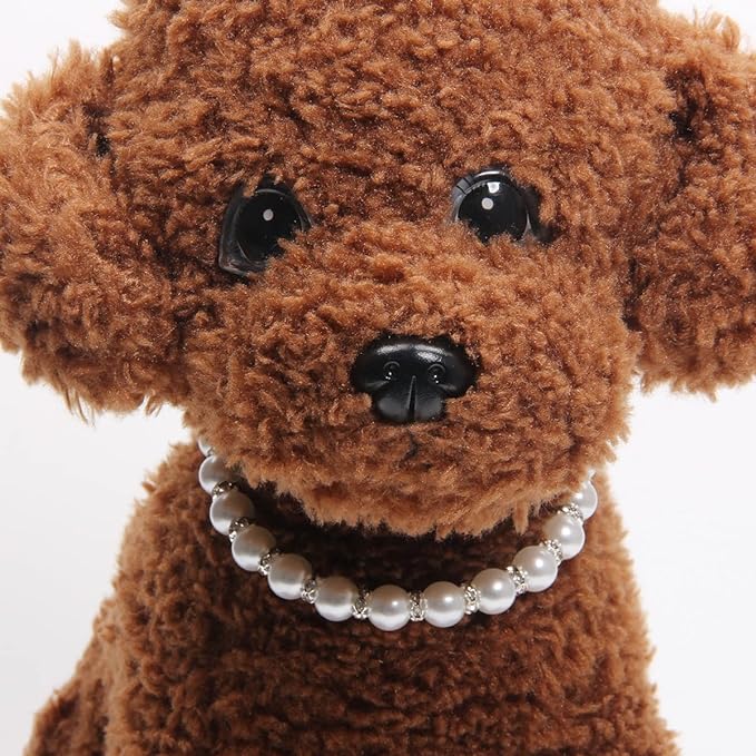 Dog Cat Pearls Necklace Collar with Bling Accessories and Ribbon Bow Pet Puppy Jewelry for Female Dogs Cats Small Medium (XL, White)