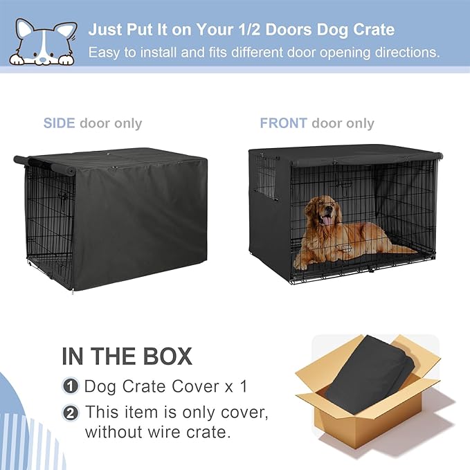 Explore Land 42 inches Dog Crate Cover Heavy Duty Polyester Pet Kennel Sunshade Universal Fit for Wire Cage (Black)