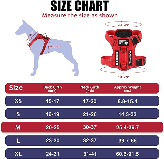 Demigreat Service Dog Harness, Reflective Dog Vest Harness with 5 PCS Patches, Adjustable Soft Oxford Pet Harness, Inner Layer Mesh, Easy to Control for Dogs (All-RED, Large (Pack of 1))